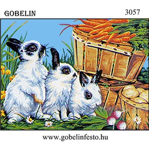 Három nyuszi gobelinen, Művészet, Textilkép, Gobelin, Festészet, MESKA