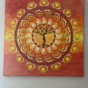 Életfa energia-mandala pontfestéssel � Egyedi, kézzel festett akril falikép (50x50 cm) - Meska.hu