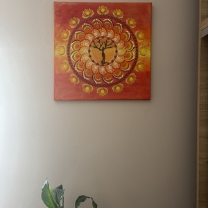 Életfa energia-mandala pontfestéssel � Egyedi, kézzel festett akril falikép (50x50 cm) - otthon & életmód - dekoráció - spiritualitás - mandala - Meska.hu
