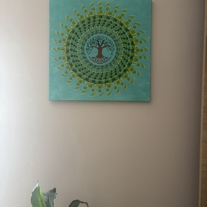 Türkiz Életfa energia-mandala pontfestéssel � Egyedi, kézzel festett akril falikép (50x50 cm) - otthon & életmód - dekoráció - spiritualitás - mandala - Meska.hu