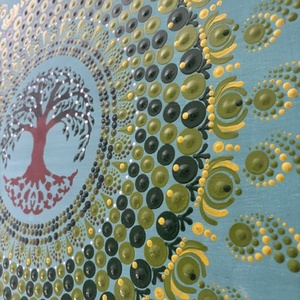 Türkiz Életfa energia-mandala pontfestéssel � Egyedi, kézzel festett akril falikép (50x50 cm) - otthon & életmód - dekoráció - spiritualitás - mandala - Meska.hu