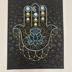 Hamsza védelmező mandala 3D pontháttérrel � Kézzel festett akril falikép (30x40 cm) - Meska.hu