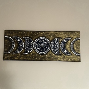 Holdfázisok kozmikus mandala pontfestéssel � Kézzel festett panoráma akril falikép (20x40 cm) - Meska.hu