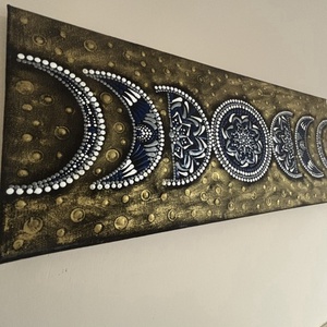 Holdfázisok kozmikus mandala pontfestéssel � Kézzel festett panoráma akril falikép (20x40 cm) - otthon & életmód - dekoráció - spiritualitás - mandala - Meska.hu
