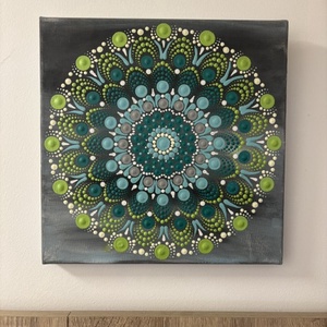 Menta és Smaragd harmónia energia-mandala pontfestéssel � Kézzel festett akril falikép (30x30 cm) - otthon & életmód - dekoráció - spiritualitás - mandala - Meska.hu