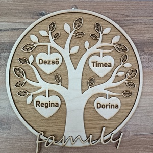 Személyre szabható fa családfa � gravírozott nevekkel, falra akasztható ajándék, Otthon & Életmód, Dekoráció, Fali és függő dekoráció, Betű & Név, Famegmunkálás, Gravírozás, pirográfia, MESKA
