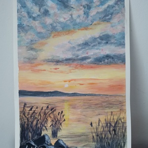 Naplemente a Balatonnál - művészet - festmény - akril - Meska.hu