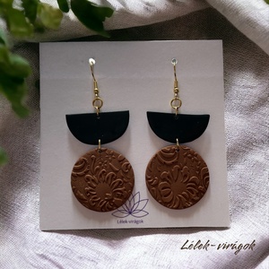 Barna és fekete polymer clay fülbevaló, Ékszer, Fülbevaló, Lógó fülbevaló, Ékszerkészítés, Gyurma, MESKA