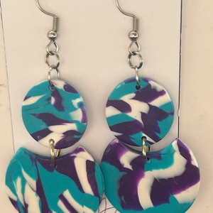 Lila és türkiz színű polymer clay fülbevaló - ékszer - fülbevaló - lógó fülbevaló - Meska.hu