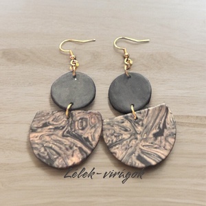 Barna, bézs és fekete színű polymer clay fülbevaló, Ékszer, Fülbevaló, Lógó fülbevaló, Ékszerkészítés, Gyurma, MESKA