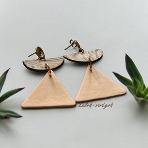 Barna és bézs színű polymer clay fülbevaló, Ékszer, Fülbevaló, Lógó fülbevaló, Ékszerkészítés, Gyurma, MESKA