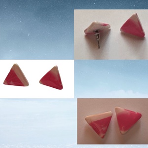 Rózsaszín-fehér színátmenetes háromszög polymer clay fülbevaló, Ékszer, Fülbevaló, Pötty fülbevaló, Ékszerkészítés, Gyurma, MESKA