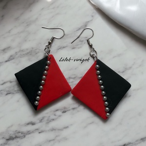  Piros és fekete polymer clay fülbevaló - ékszer - fülbevaló - lógó fülbevaló - Meska.hu