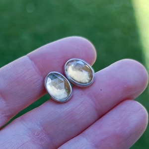 Ezüst Citrin fülbevaló - ékszer - fülbevaló - pötty fülbevaló - Meska.hu