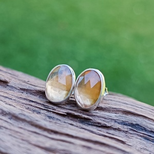 Ezüst Citrin fülbevaló - ékszer - fülbevaló - pötty fülbevaló - Meska.hu