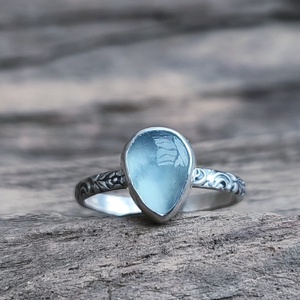 Ezüst Akvamarin gyűrű - ékszer - gyűrű - vékony gyűrű - Meska.hu