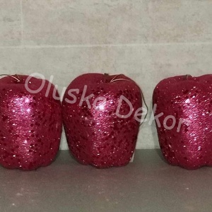 Alma, glitteres, karácsonyi dekorációs alapanyag, magenta, piros, 10cm, Kellékek & szerszámok, Dekorációs kellékek, Egyéb kellékek, Virágkötés, Mindenmás, MESKA