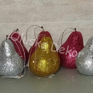 Körte, glitteres, esküvői, karácsonyi dekorációs gyümölcs, arany, ezüst, piros, 10cm, Kellékek & szerszámok, Dekorációs kellékek, Egyéb kellékek, Virágkötés, Mindenmás, MESKA