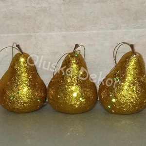 Körte, glitteres, esküvői, karácsonyi dekorációs gyümölcs, arany, ezüst, piros, 10cm - kellékek & szerszámok - dekorációs kellékek - egyéb kellékek - Meska.hu