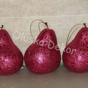 Körte, glitteres, esküvői, karácsonyi dekorációs gyümölcs, arany, ezüst, piros, 10cm - kellékek & szerszámok - dekorációs kellékek - egyéb kellékek - Meska.hu