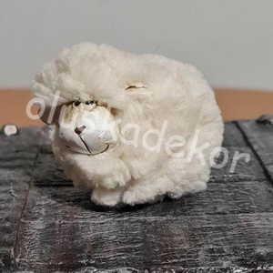 Kerámia bárány pihe - puha bundával, 5cm - kellékek & szerszámok - dekorációs kellékek - figurák - Meska.hu