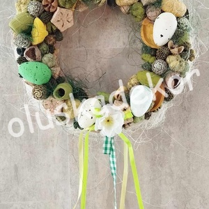 Zöld - sárga húsvéti ajtókopogtató, ajtódísz, 25cm - Meska.hu