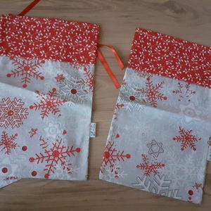 Ajándékzsák, hópelyhes, Karácsony, Karácsonyi ajándékozás, Karácsonyi ajándékcsomagolás, Varrás, MESKA