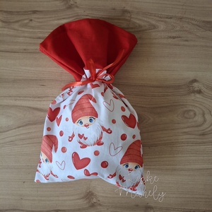 Ajándékzsák, Mikulás zsák piros manós, Karácsony, Mikulás, Mikulás zsák, Varrás, MESKA