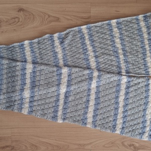 Kézzel kötött sál, szürke-kék-fehér csíkos, Ruha & Divat, Sál, Sapka, Kendő, Sál, Kötés, MESKA