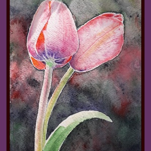 Két tulipán, Művészet, Festmény, Akvarell, Festészet, MESKA