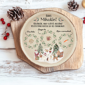 MIKULÁSVÁRÓ PORCELÁN TÁNYÉR / Télapó, szarvasok, süti és tej kínáló tálca - Meska.hu