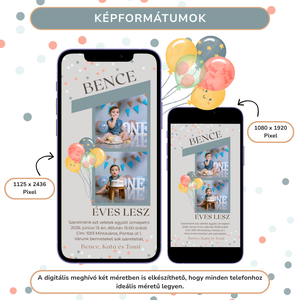 Digitális születésnapi meghívó Canva sablon - 1 éves kisfiú - Szerkeszthető - Online küldhető - Nyomtatható - Meska.hu
