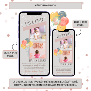 Digitális születésnapi meghívó Canva sablon - 1 éves kislány - Szerkeszthető - Online küldhető - Nyomtatható - művészet - grafika & illusztráció - digitális - Meska.hu