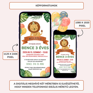 Digitális születésnapi meghívó Canva sablon - Kedves oroszlán - Szerkeszthető - Online küldhető - Nyomtatható - művészet - grafika & illusztráció - digitális - Meska.hu