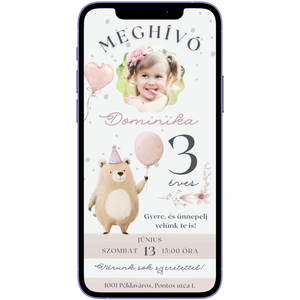 Digitális születésnapi meghívó Canva sablon - Manci maci - Szerkeszthető - Online küldhető - Nyomtatható - Mackós, macis, Művészet, Grafika & Illusztráció, Digitális, Fotó, grafika, rajz, illusztráció, MESKA