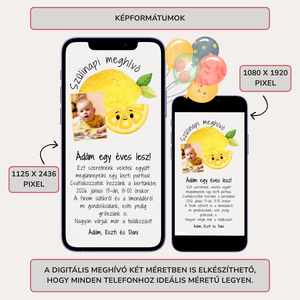 Digitális születésnapi meghívó Canva sablon - Mosolygós citrom - Szerkeszthető - Online küldhető - Nyomtatható, Citromos - művészet - grafika & illusztráció - digitális - Meska.hu