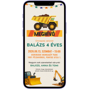 Digitális születésnapi meghívó Canva sablon - Munkagépek - Szerkeszthető - Online küldhető - Nyomtatható Markoló, dömper, Művészet, Grafika & Illusztráció, Digitális, Fotó, grafika, rajz, illusztráció, MESKA