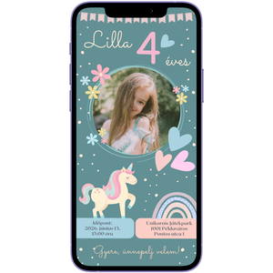 Digitális születésnapi meghívó Canva sablon - Pasztell unikornis - Szerkeszthető - Online küldhető - Nyomtatható, Művészet, Grafika & Illusztráció, Digitális, Fotó, grafika, rajz, illusztráció, MESKA