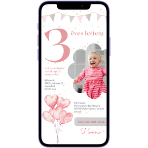 Digitális születésnapi meghívó Canva sablon - Pink hercegnő - Szerkeszthető - Online küldhető - Nyomtatható, Művészet, Grafika & Illusztráció, Digitális, Fotó, grafika, rajz, illusztráció, MESKA