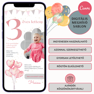 Digitális születésnapi meghívó Canva sablon - Pink hercegnő - Szerkeszthető - Online küldhető - Nyomtatható - művészet - grafika & illusztráció - digitális - Meska.hu