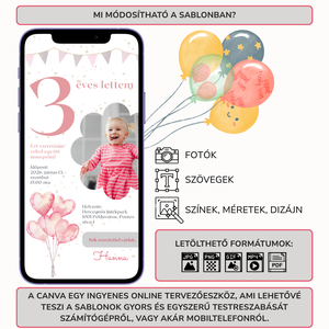 Digitális születésnapi meghívó Canva sablon - Pink hercegnő - Szerkeszthető - Online küldhető - Nyomtatható - művészet - grafika & illusztráció - digitális - Meska.hu