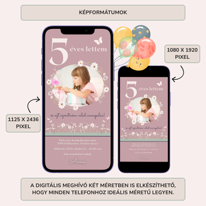 Digitális születésnapi meghívó Canva sablon - Virágos kert - Szerkeszthető - Online küldhető - Nyomtatható, Rókás - művészet - grafika & illusztráció - digitális - Meska.hu