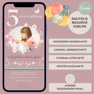 Digitális születésnapi meghívó Canva sablon - Virágos kert - Szerkeszthető - Online küldhető - Nyomtatható, Rókás - művészet - grafika & illusztráció - digitális - Meska.hu