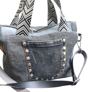 Fekete- kék farmer táska - táska & tok - kézitáska & válltáska - kézitáska - Meska.hu