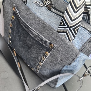 Fekete- kék farmer táska - táska & tok - kézitáska & válltáska - kézitáska - Meska.hu