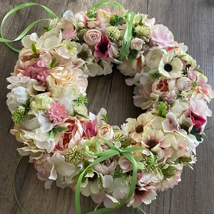 Tavaszi pasztell színvilágú ajtódísz, Otthon & Életmód, Dekoráció, Ajtó- és ablak dekoráció, Ajtódísz & Kopogtató, Virágkötés, MESKA