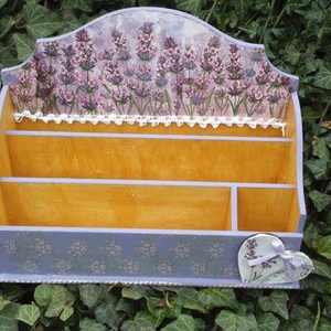 Asztali tároló levendula, Otthon & Életmód, Tárolás & Rendszerezés, Íróasztali tároló, Decoupage, transzfer és szalvétatechnika, Festészet, MESKA