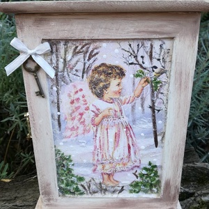 Angyalkás kulcsos szekrény, Otthon & Lakás, Fali kulcstartó, Fali és függő dekoráció, Dekoráció, Decoupage, transzfer és szalvétatechnika, Festészet, Meska
