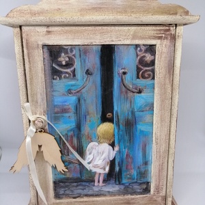 Angyalkás kulcsos , Otthon & Életmód, Tárolás & Rendszerezés, Fali tároló, Decoupage, transzfer és szalvétatechnika, Festett tárgyak, MESKA