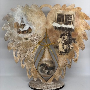 Angyalszárny dekoráció, Karácsony, Karácsonyi lakásdekoráció, Karácsonyi lakásdíszek, Decoupage, transzfer és szalvétatechnika, Festészet, MESKA